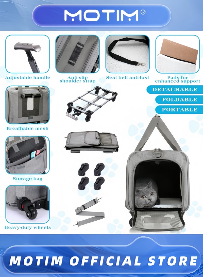 Motim Pet Carrier Bag with 4 Wheels for Small Dogs Cats Portable Cat Travel Rolling Carrier Large Space Extra Spacious Soft Lined Carrier Breathable Car Seat for Puppy Kitten - Image 5