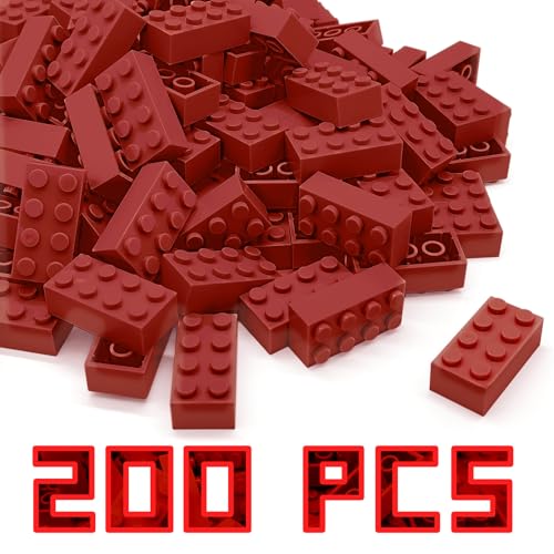 RWDTER 200 Pieces Classic Building Brick 2x4 Creative Building Toy DIY Suitable for Boys Girls and Teenagers Aged 6 Compatible with Lego 3001 Bulk Block Set Red - Image 1