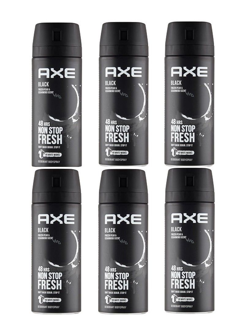 Axe Pack of 6 Non Stop Fresh Black Body Spray Deodorant 6x150ml