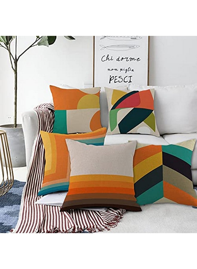 ALERMO ALERMO Square Shape Printed Jute Cushion/Throw Pillow Covers for Living Room Decor| Sofa Couch Home - Set of 5, Multicolor (20X20 Inches) - Image 1
