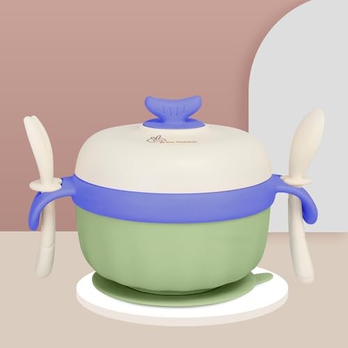 R for Rabbit Safe Feed Storage Baby Feeding Meal Bowl Set with Spoon and Fork for Baby | 304 Stainless Steel Multi-Functional Snack/Fruit Box 350 Gram Capacity (Green) - Image 1