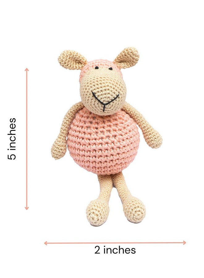 Happy Threads Handmade Crocheted Cheerful Sheep (5 inch) – Pink | Crochet Toys | Child Safe | for Babies 6 Months & Above | Dolls for Boys/Girls| For Birthday Gift | Decorative Items for Room - Image 3