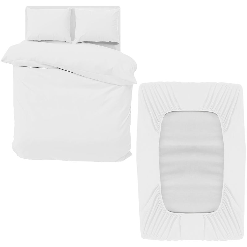 MOONLIGHT20015 Double Bedding Set 4 Piece Duvet Cover Fitted Sheet with Pillow cases Soft Brushed Microfiber Duvet Cover sets White