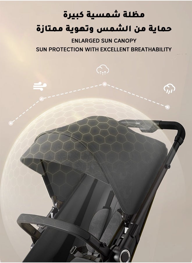 Hompenny Lightweight Reversible Travel Stroller｜High Landscape Design｜Only 4.8kg, One-Click Fold｜360° Shock-Absorbing Wheels｜Multi-Position Recline｜For 0–4 Years｜Cabin-Friendly Black Single Stroller  - Image 5