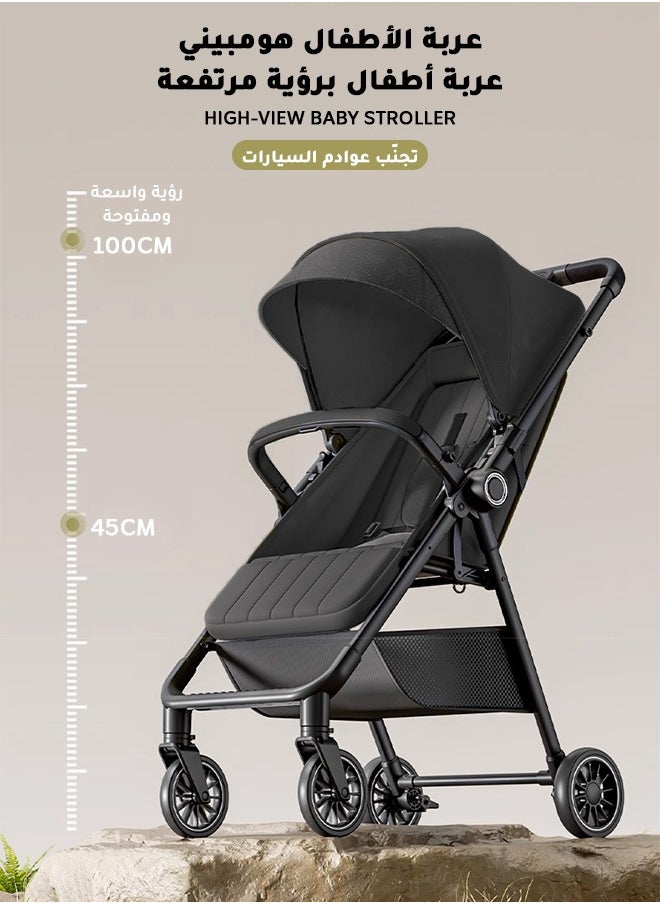 Hompenny Lightweight Reversible Travel Stroller｜High Landscape Design｜Only 4.8kg, One-Click Fold｜360° Shock-Absorbing Wheels｜Multi-Position Recline｜For 0–4 Years｜Cabin-Friendly Black Single Stroller  - Image 3