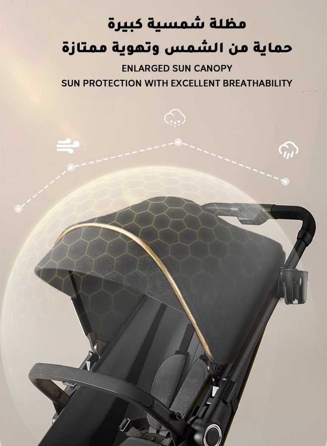 Hompenny Lightweight Reversible Travel Stroller With Cup Holder｜High Landscape Design｜Only 4.8kg, One-Click Fold｜360° Shock-Absorbing Wheels｜Multi-Position Recline｜For 0–4 Years｜Cabin-Friendly Black Single Stroller - Image 5