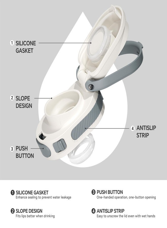 IDEUS Vacuum Insulated Stainless Steel Water Bottle with Handle Leakproof Travel Mug Reusable Travel Coffee Mug for Hot/Cold Beverages, 14 oz, BPA-Free, Pearl White - Image 5