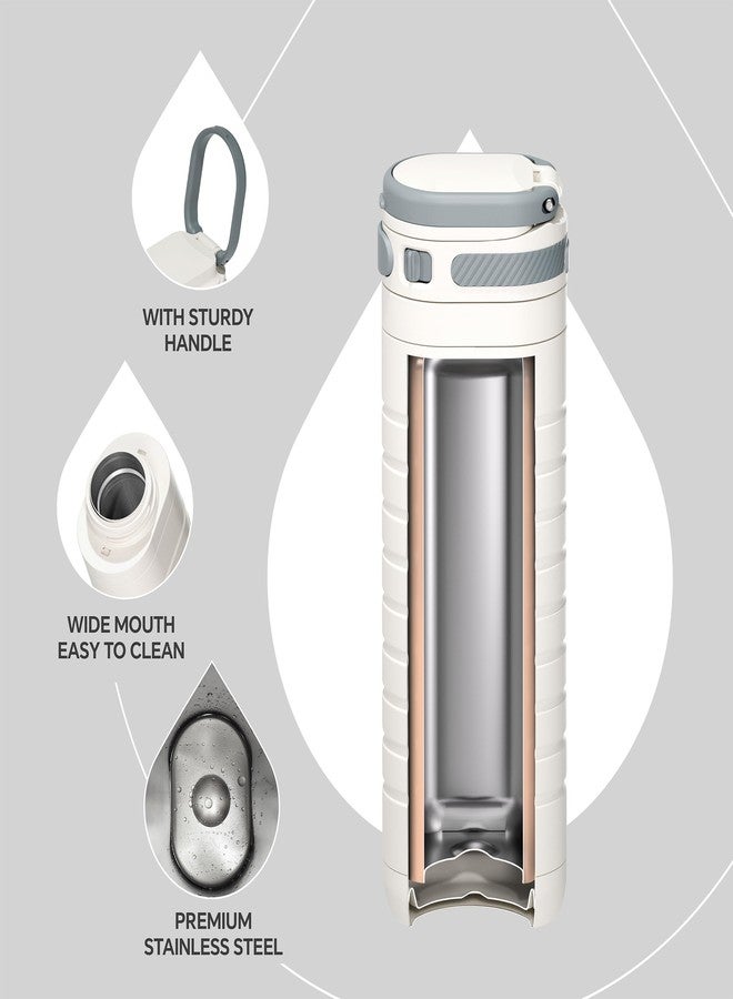 IDEUS Vacuum Insulated Stainless Steel Water Bottle with Handle Leakproof Travel Mug Reusable Travel Coffee Mug for Hot/Cold Beverages, 14 oz, BPA-Free, Pearl White - Image 4