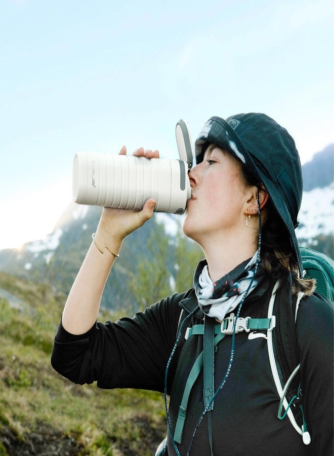 IDEUS Vacuum Insulated Stainless Steel Water Bottle with Handle Leakproof Travel Mug Reusable Travel Coffee Mug for Hot/Cold Beverages, 14 oz, BPA-Free, Pearl White - Image 2