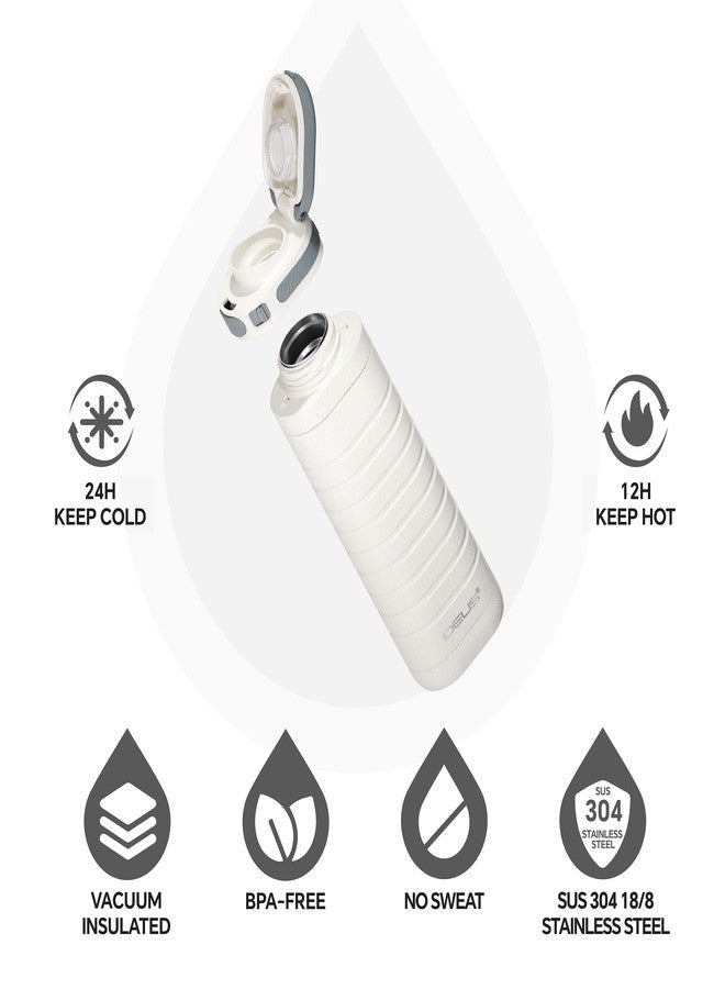 IDEUS Vacuum Insulated Stainless Steel Water Bottle with Handle Leakproof Travel Mug Reusable Travel Coffee Mug for Hot/Cold Beverages, 14 oz, BPA-Free, Pearl White - Image 3