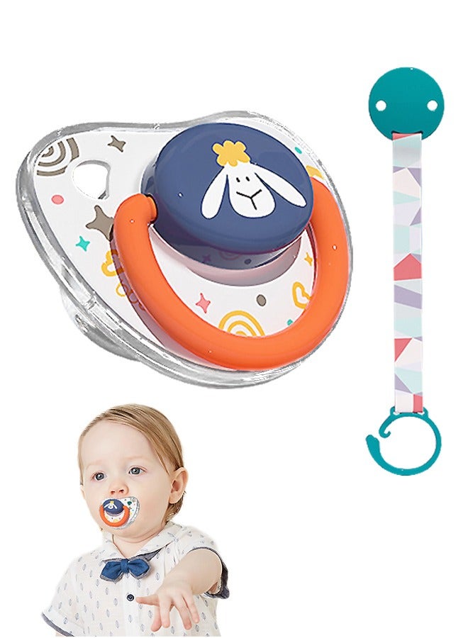 Beyond Night Soft Silicone Pacifiers Set, Baby Symmetrical Sootherwith Pacifier Clip Anti Drop Chain (Orange+Blue) - Image 1