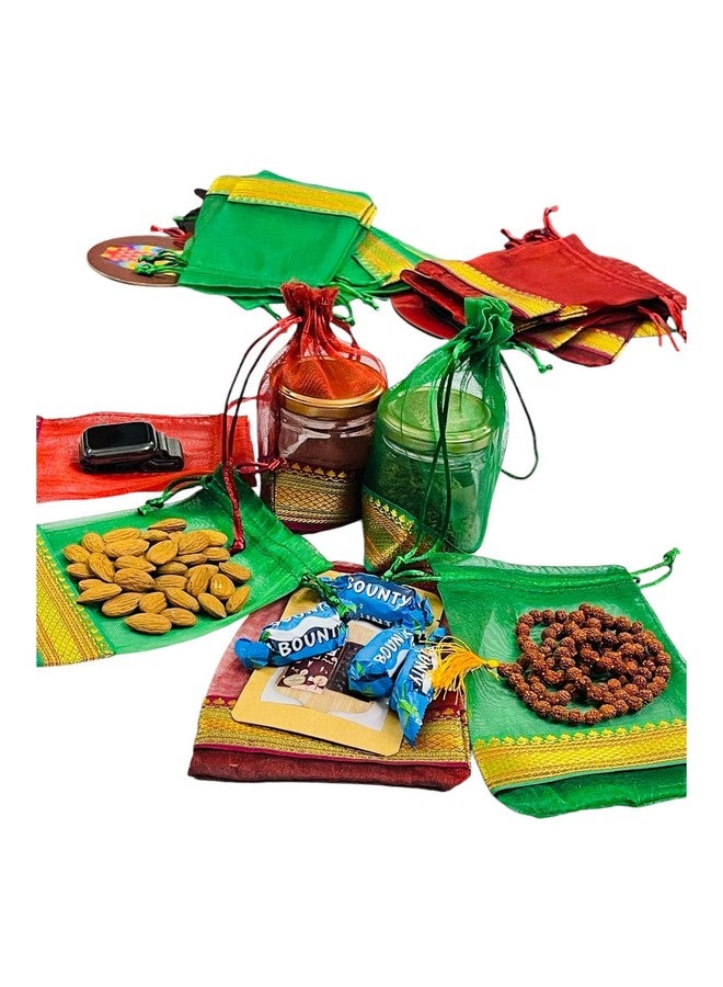 Moira Pack of 20 Unisex Gift Potli Bags Silk Brocade (18 cm X 12 cm) Maroon and Green - Image 2