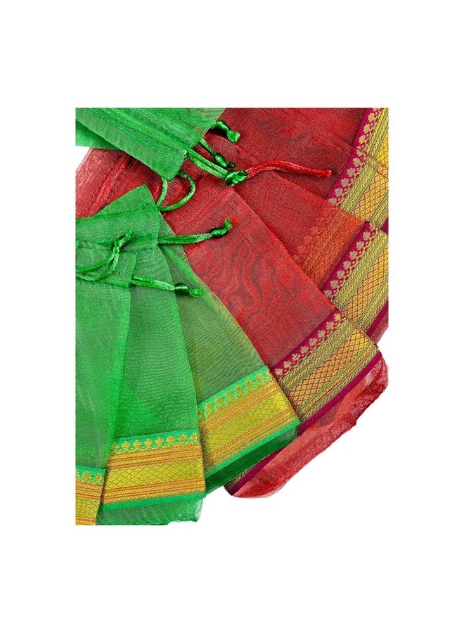 Moira Pack of 20 Unisex Gift Potli Bags Silk Brocade (18 cm X 12 cm) Maroon and Green - Image 4