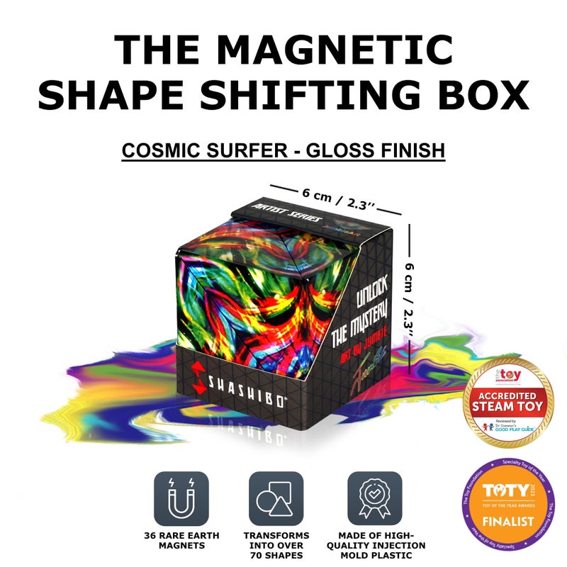 SHASHIBO Shape Shifting Box - Award-Winning, Patented Fidget Cube w/ 36 Rare Earth Magnets - Transforms Into Over 70 Shapes, Download Fun in Motion Toys Mobile App (Artist Series - Cosmic Surfer) - Image 2