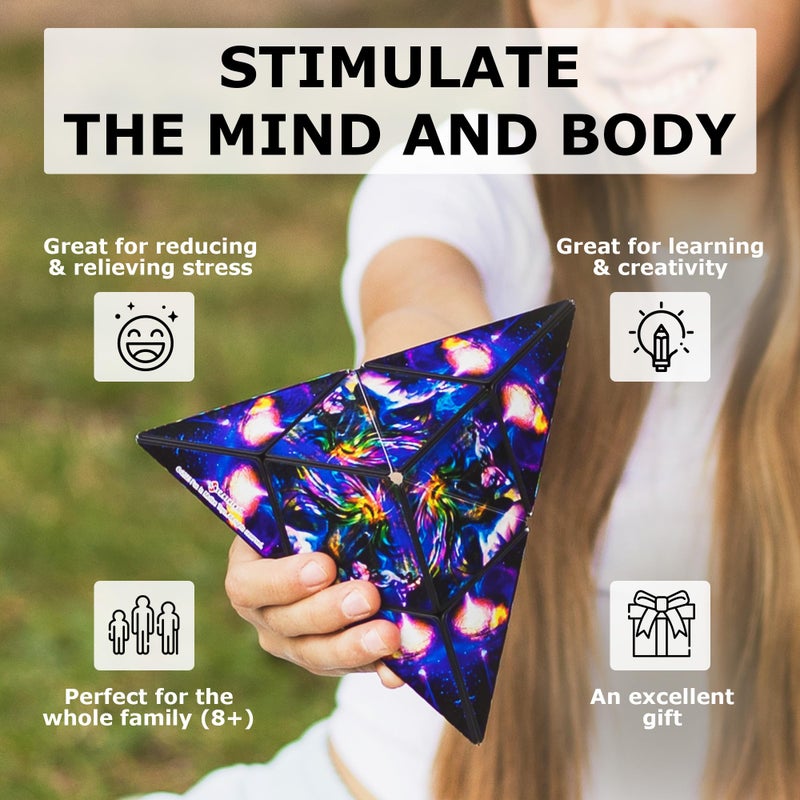 SHASHIBO Shape Shifting Box - Award-Winning, Patented Fidget Cube w/ 36 Rare Earth Magnets - Transforms Into Over 70 Shapes, Download Fun in Motion Toys Mobile App (Artist Series - Cosmic Surfer) - Image 3