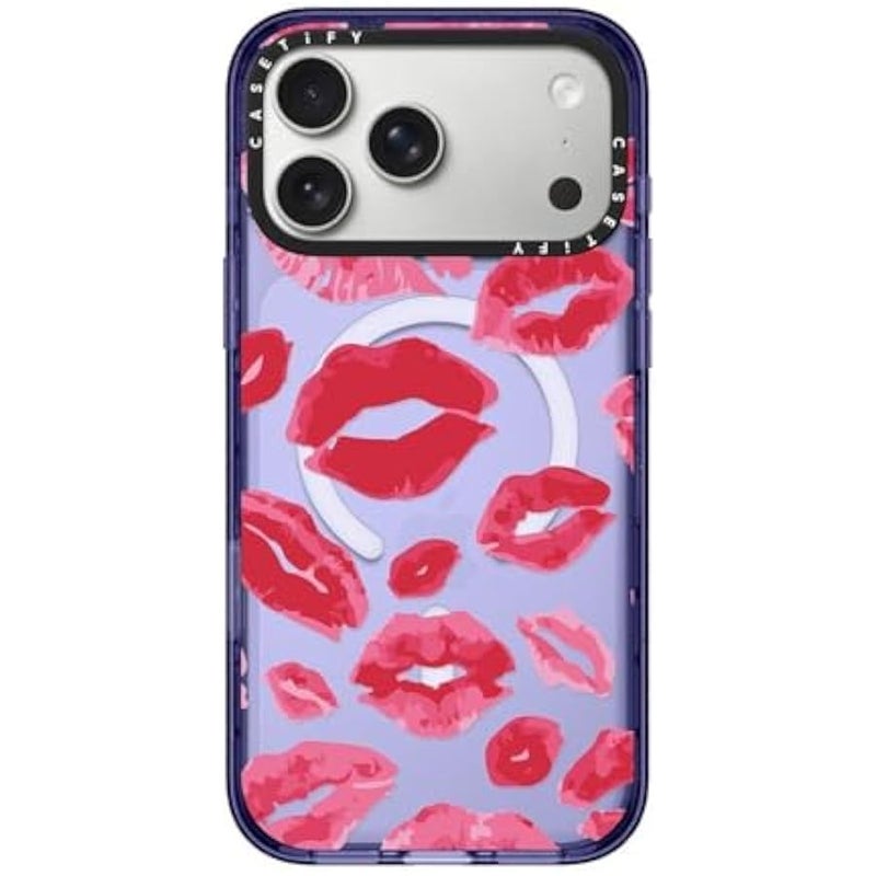 Casetify Impact iPhone 17 Pro Max Case 【Slim/Compatible with Magsafe / 8.2 ft. 4X Military Grade Drop Protection】 - Lipstick Kisses - Soft Blue - Image 1