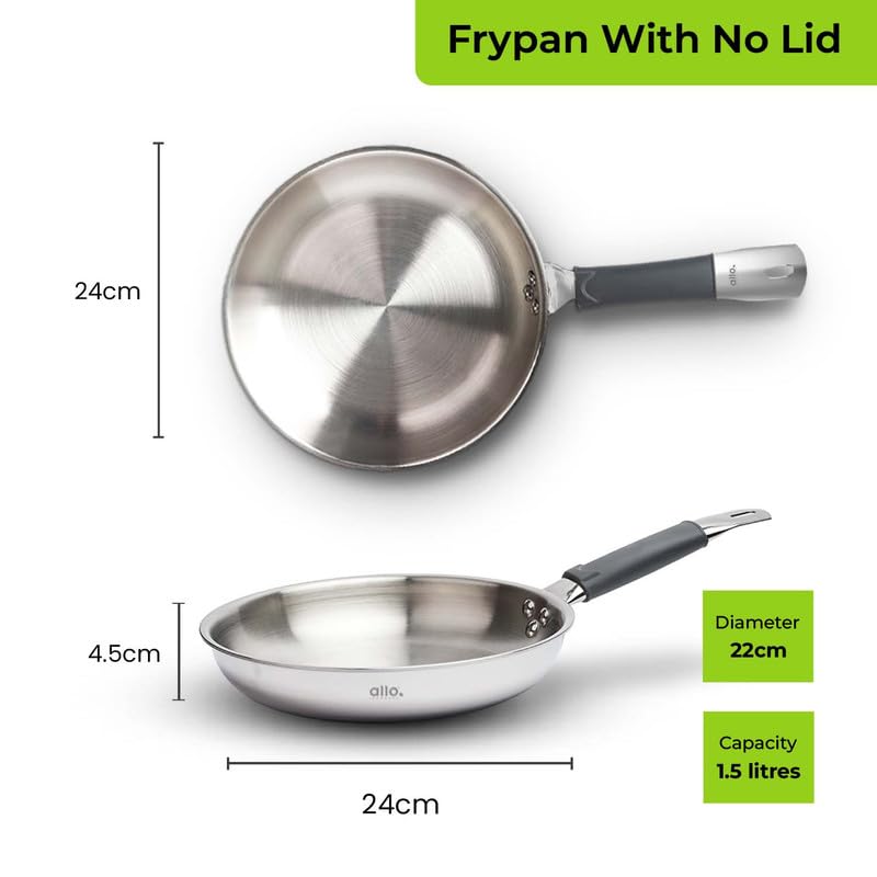 Allo Allo CookSafe TriPly Stainless Steel Kadhai & Frypan 2pcs Combo Set of 2.7 litres Kadhai with Lid and 1.5 litres Frypan Without Lid, Induction Friendly, Naturally Non Stick, 24cm, & 22cm,  - Image 3