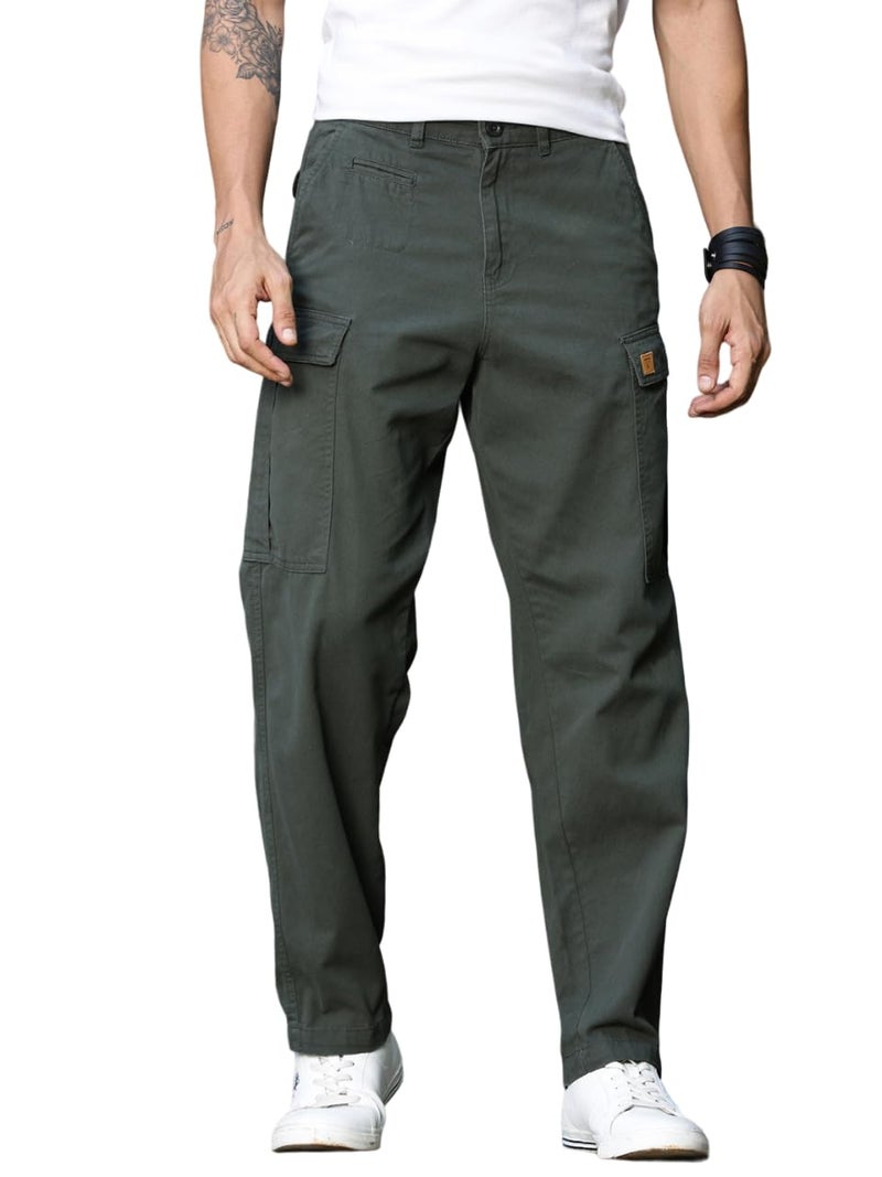 Thomas Scott Men's | Straight Fit | Mid-Rise | 100% Cotton | Solid | Button Closure | 7 Pockets | Woven | Cargo | Trouser (TSB030_Green_32) - Image 1