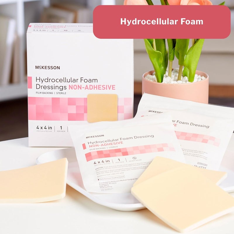 McKesson Hydrocellular Foam Dressings NonAdhesive with Film Backing Absorbent Wound Care Supplies  4 in x 4 in 10 Count 1 Pack - Image 3