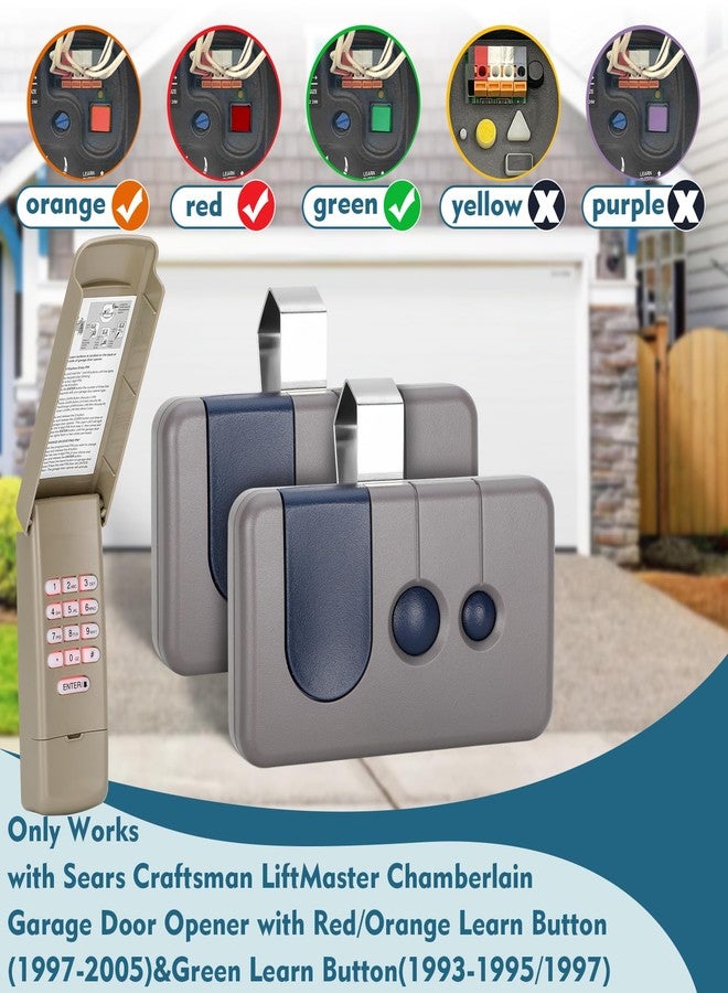 Cooouds قطعتان لجهاز التحكم عن بعد لباب المرآب من سيرز كرافتسمان 53680 139.53680 53681 139.53681 HBW1255 971LM، زر التعلم الأحمر/البرتقالي فقط (1997-2005) قطعة واحدة للوحة مفاتيح فتح باب المرآب، 877max G940EV-P2 CMXZDCG440 عالمي - Image 2