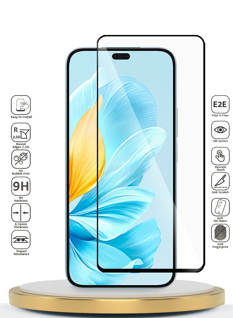 Wtech Honor 200 Lite 5G 2024 Premium E2E Full Glue Full Cover Tempered Glass Screen Protector (MSGECN) - Clear/Black - Image 2