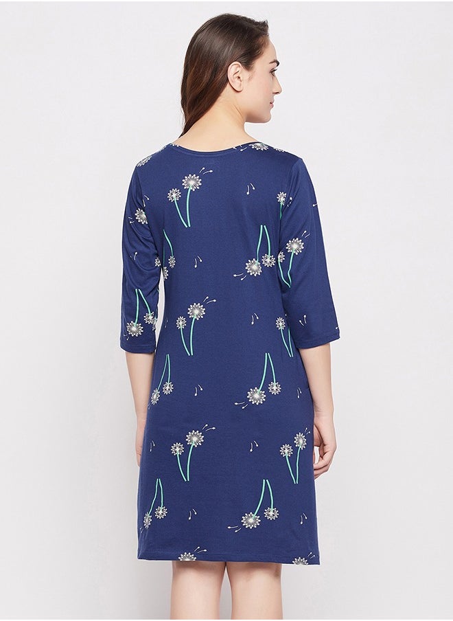 Clovia Clovia Pretty Florals Long Sleep Tee in Navy - 100% Cotton  - Image 5