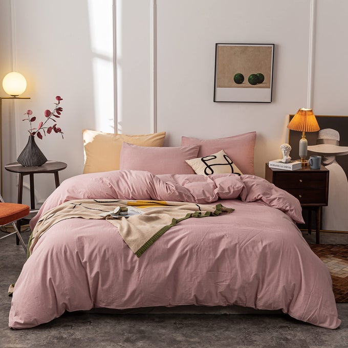 WASHED COTTON DUVET COVER FULL ULTRA SOFT 100 COTTON SOLID COLOR DUSTY PINK DUVET COVER SET WITH ZIPPER CLOSURE 3 PIECES PINK FULL
