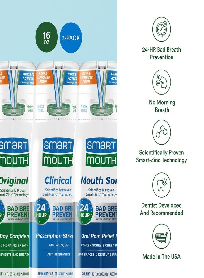SmartMouth Package with Mouth Sore Activated Mouthwash - 16 Fl Oz, Cool Mint & Clinical DDS Activated Mouthwash - 16 Fl Oz, Clean Mint & Original Activated Mouthwash - 16 Fl Oz, Fresh Mint - Image 4