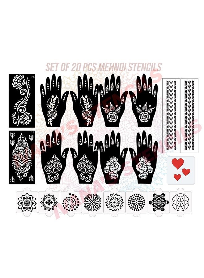 ivana's Set Of 20 Pcs Combo Pack, Reusable Mehandi Design Sticker Stencils For Both Hand | Mehandi Stickers For Hand | Quick And Easy To Use, For Girls, Women, Kids & Teen, D-2263 - Image 1