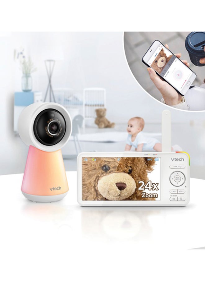 vtech - Smart Wi Fi 1080P Video Baby Monitor System With 5 In. Display Night Light And Remote Access - White - Image 1