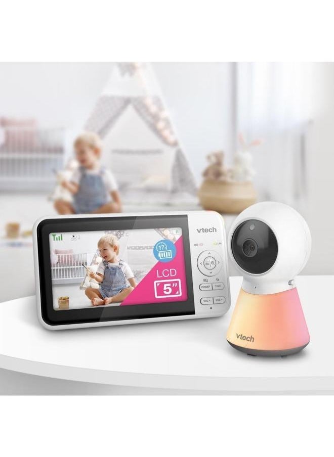 vtech - Smart Wi Fi 1080P Video Baby Monitor System With 5 In. Display Night Light And Remote Access - White - Image 1