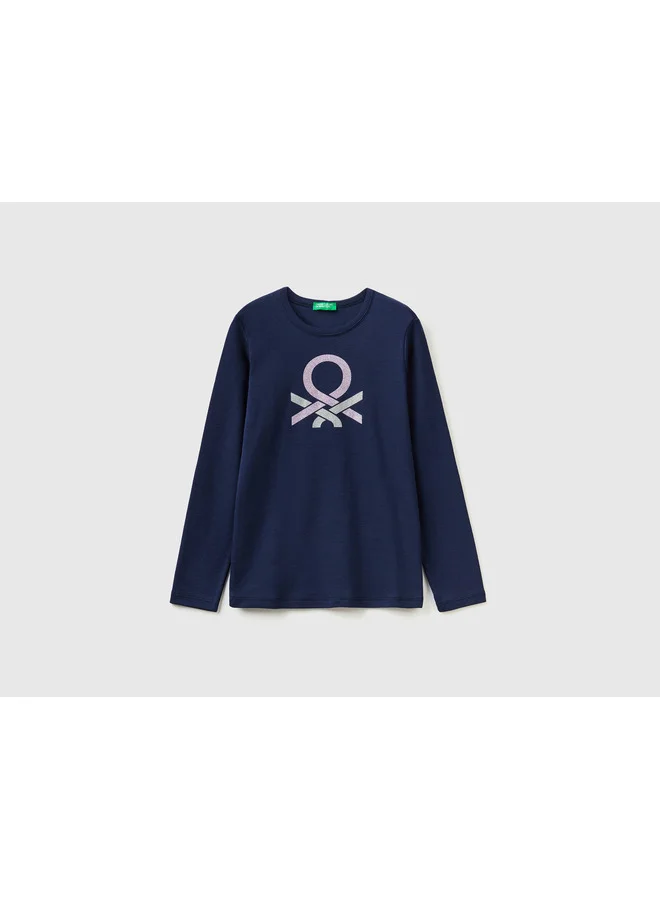 UNITED COLORS OF BENETTON Long Sleeve T-Shirt With Glitter Print
