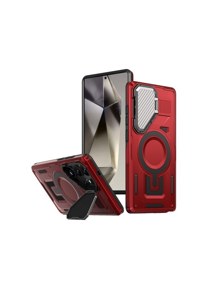 GOLDEN MASK - GOLDEN MASK Compatible With Samsung Galaxy S23 Ultra Case with Camera Protection, with Mag-safe Case Magnetic with Stand (Red) - Image 1