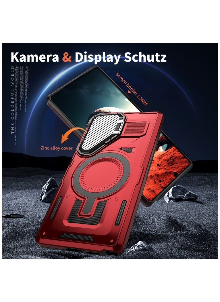 GOLDEN MASK - GOLDEN MASK Compatible With Samsung Galaxy S23 Ultra Case with Camera Protection, with Mag-safe Case Magnetic with Stand (Red) - Image 1