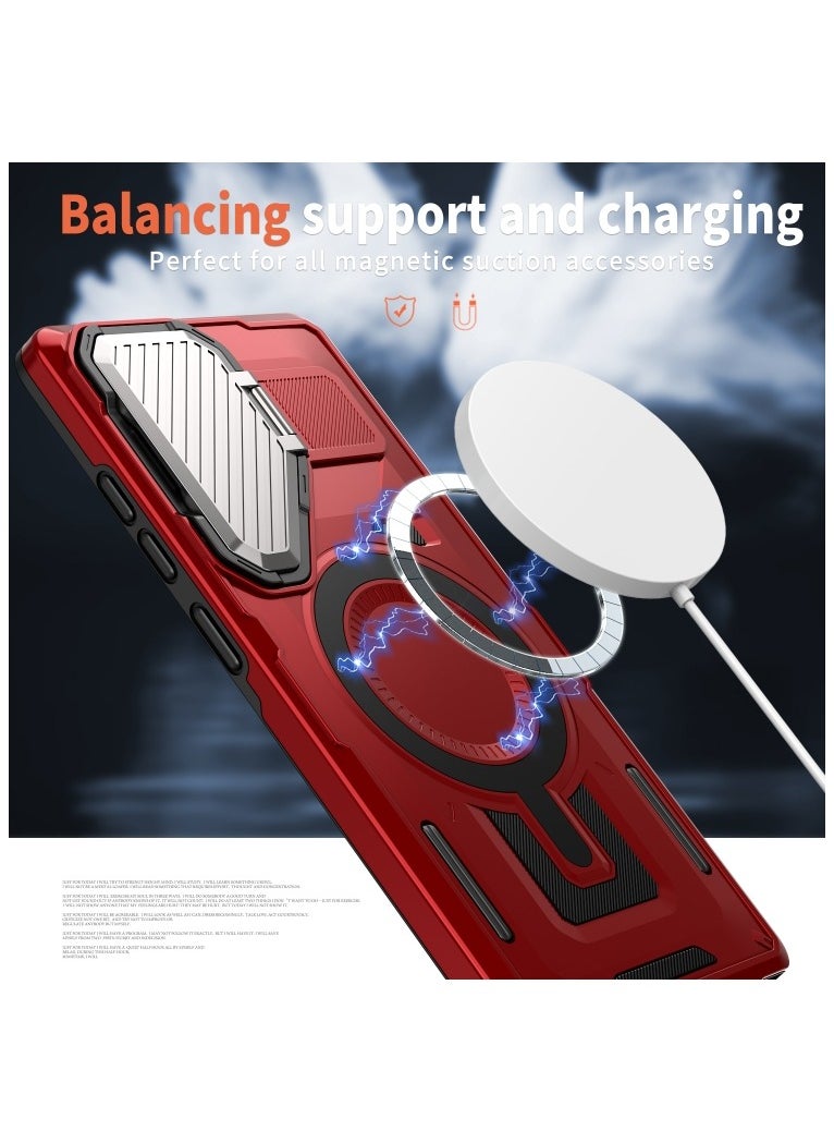 GOLDEN MASK - GOLDEN MASK Compatible With Samsung Galaxy S23 Ultra Case with Camera Protection, with Mag-safe Case Magnetic with Stand (Red) - Image 1