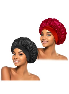 2Pcs Silk Bonnet for Sleeping, Satin Hair Bonnets, Soft Elastic Band Silk Sleep Cap, Hair Wrap for Women