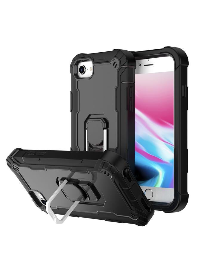 S-TOP Case For iPhone SE 2022 / SE 2020 / 8 / 7 PC + Rubber 3-layers Shockproof Protective Case with Rotating Holder - Image 1