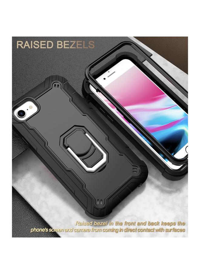 S-TOP Case For iPhone SE 2022 / SE 2020 / 8 / 7 PC + Rubber 3-layers Shockproof Protective Case with Rotating Holder - Image 2