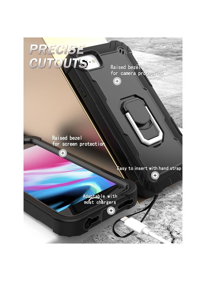 S-TOP Case For iPhone SE 2022 / SE 2020 / 8 / 7 PC + Rubber 3-layers Shockproof Protective Case with Rotating Holder - Image 4