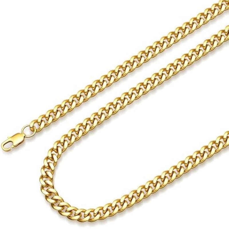 3.5mm Cuban Link Chain Necklace for Mens Women Gold Tone Chains for Men - Image 1