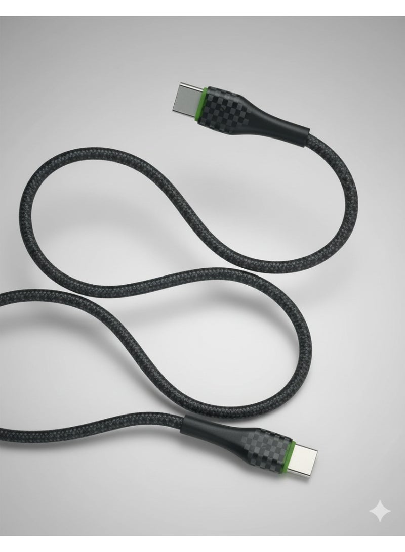 iPLUS 65W Fast Charging Type-C to Type-C 3M Cable with Breathing Light, Durable Data & Power Transfer