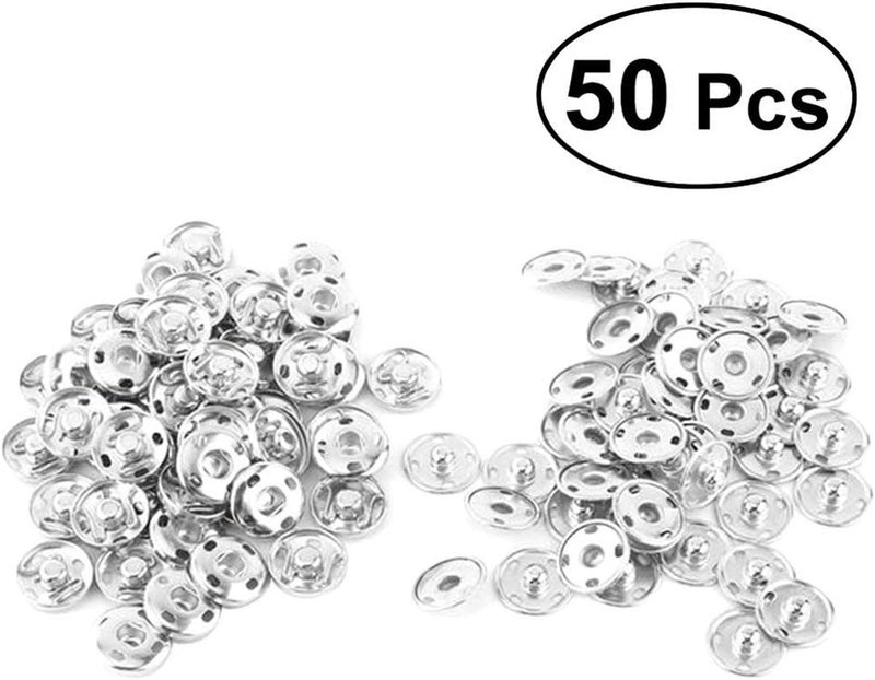 كلاراكو أزرار كبس معدنية قابلة للخياطة من كلارك، 50 مجموعة من أزرار الكبس النحاسية، إكسسوارات يدوية (15 مم - فضي) - Image 2