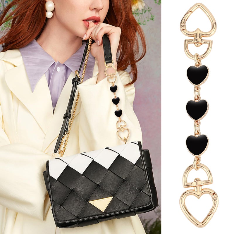 Tmtains 2Pcs Purse Extender Chain Gold Bag Extender Chain Hearts Purse Strap Extender Black Purse Strap Replacement Purse Accessories Bag Charms For Handbags Cross Body Bag Diy Purse Making Supplies - Image 2