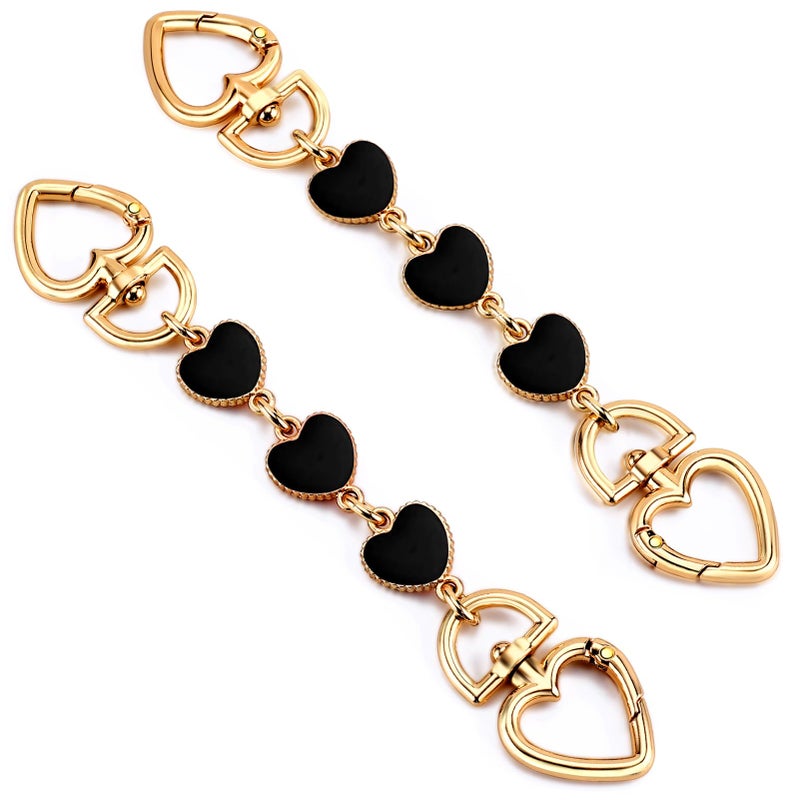 Tmtains 2Pcs Purse Extender Chain Gold Bag Extender Chain Hearts Purse Strap Extender Black Purse Strap Replacement Purse Accessories Bag Charms For Handbags Cross Body Bag Diy Purse Making Supplies - Image 1