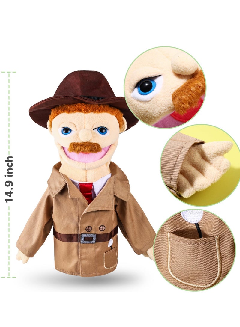 Excefore Role Play Hand Puppets, Hand Plush, Chef Doctor Fireman Pirate Detective Athlete Nurse Worker Hand Puppet Toys Puppets for Kids Storytelling Imaginative Pretend Play Teaching Preschool(Detective)  - Image 4