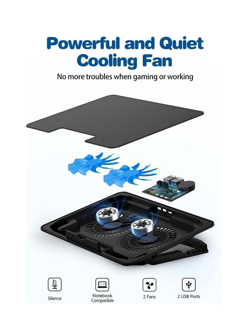 Haing حامل دفتر ملاحظات ووسادة تبريد، مبرد لابتوب للألعاب للمكتب، حامل مبرد لابتوب مع 2 مروحة هادئة لمبرد دفتر ملاحظات 12-14 بوصة، وسادة كمبيوتر قابلة للتعديل بارتفاعات 6، - Image 4