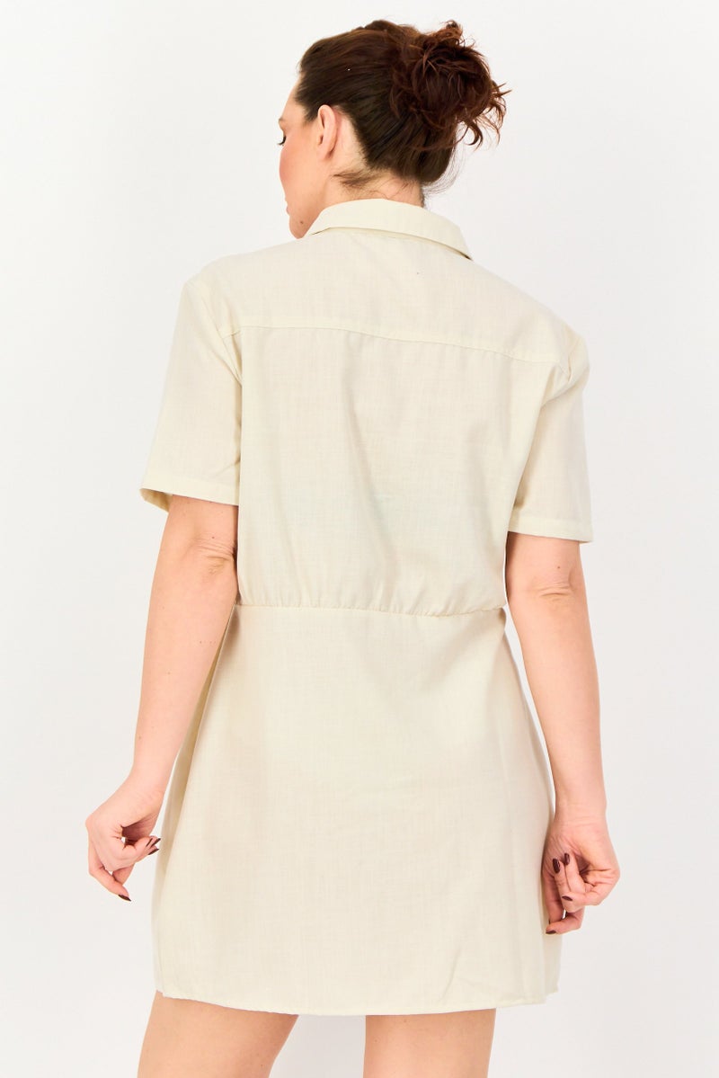 BRAVE SOUL Women Plain Shirt Dress, Beige - Image 2