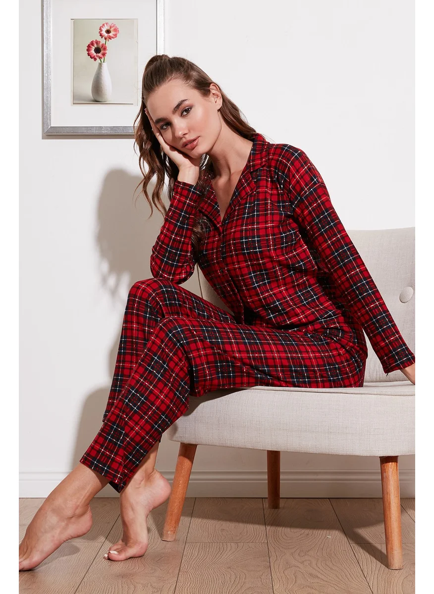 Lela Patterned Elastic Waist Shirt Collar Woven Pajama Set Women's Pajama Set 6095660W4