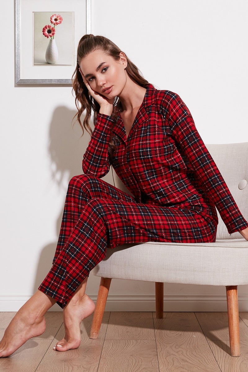 Lela Patterned Elastic Waist Shirt Collar Woven Pajama Set Women's Pajama Set 6095660W4  - Image 1