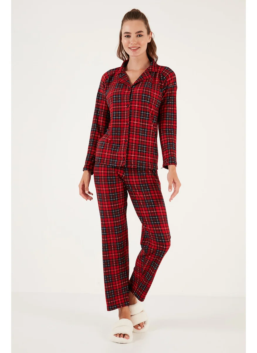 Lela Patterned Elastic Waist Shirt Collar Woven Pajama Set Women's Pajama Set 6095660W4